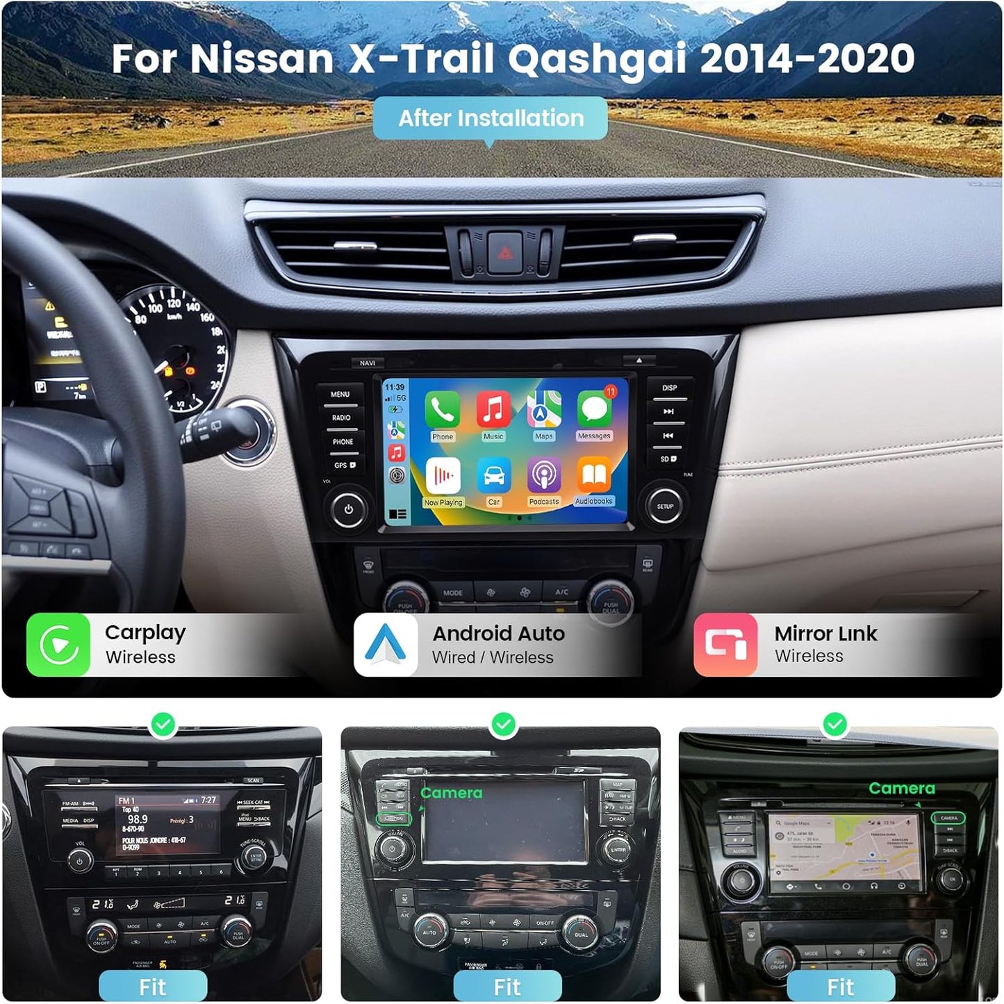 Roadanvi X12 Head Unit Android Auto Nissan X-Trail Qashqai 2014-2020 Wireless Carplay Android Auto 8" QLED Touch Screen Car Radio DSP GPS Navigation 4G+64G