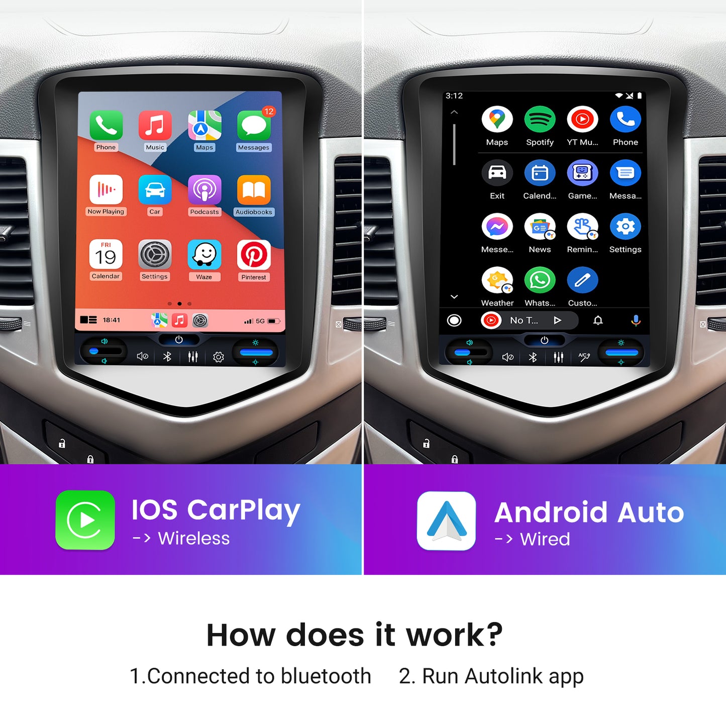 Roadanvi F10 8GB+128GB Tesla Style Car Radio for Chevrolet Chevy Cruze 2008-2016, Wireless Carplay, Android Auto, Car Stereo 9.7" HD Android, Head Unit, QLED Touch Screen,GPS Navigation