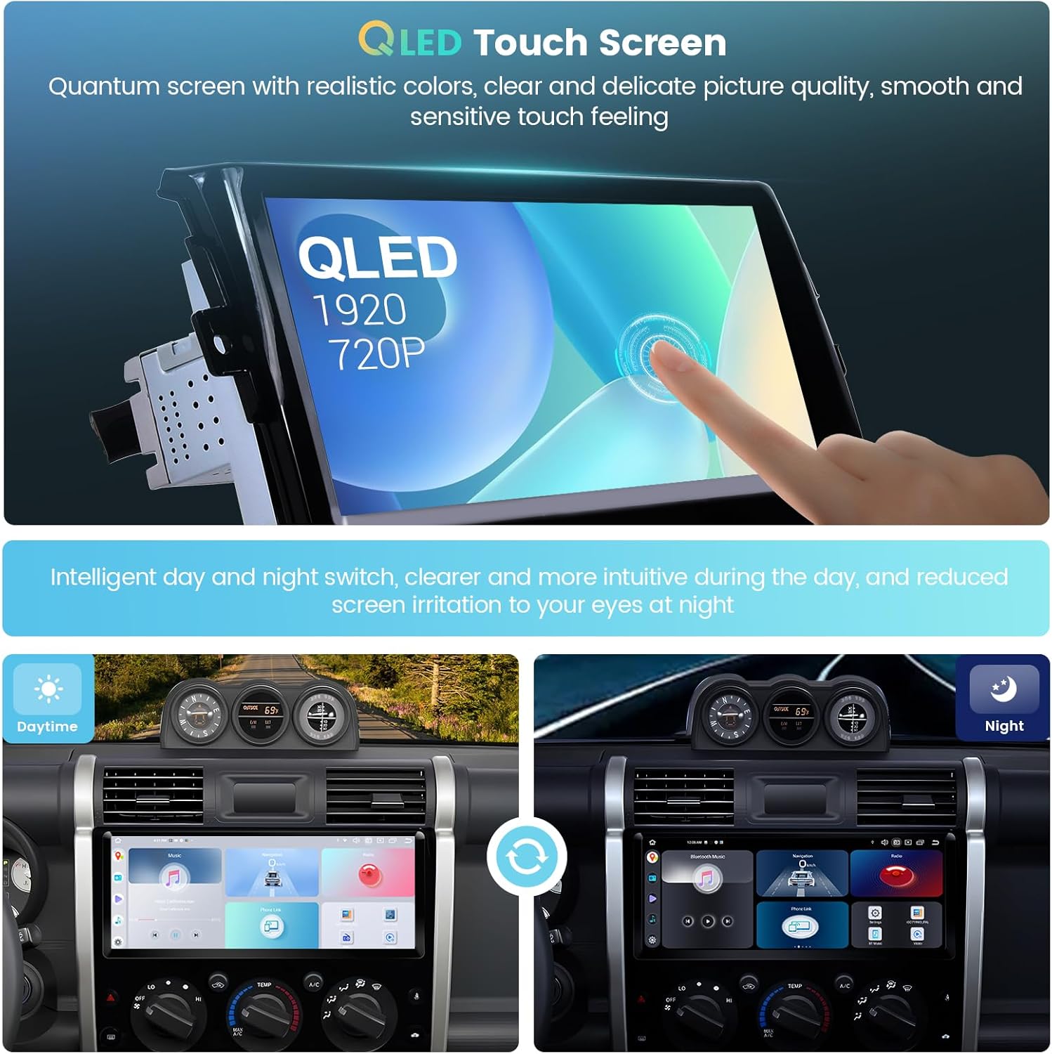 Roadanvi 12.3" X12 Head Unit for Toyota FJ Cruiser 2007-2018 Wireless CarPlay Andorid Auto Radio Bluetooth 2K Car Stereo QLED Touchscreen GPS Navigation Black