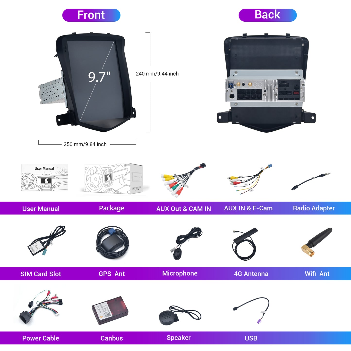 Roadanvi F10 8GB+128GB Tesla Style Car Radio for Chevrolet Chevy Cruze 2008-2016, Wireless Carplay, Android Auto, Car Stereo 9.7" HD Android, Head Unit, QLED Touch Screen,GPS Navigation