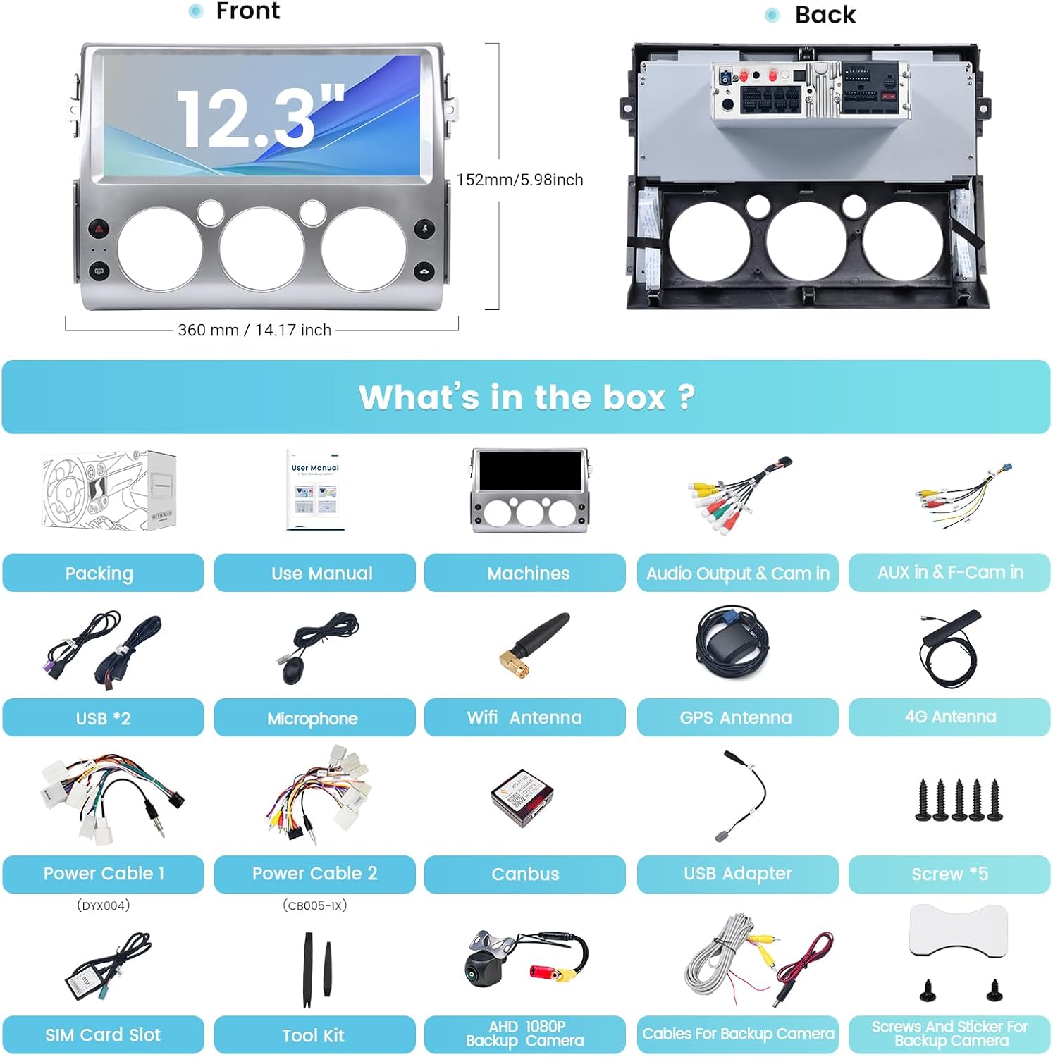 Roadanvi X12 Car Stereo 12.3" QLED Touchscreen Head Unit for Toyota FJ Cruiser 2007-2018 Wireless CarPlay Andorid Auto Radio Bluetooth 2K GPS Navigation Silver