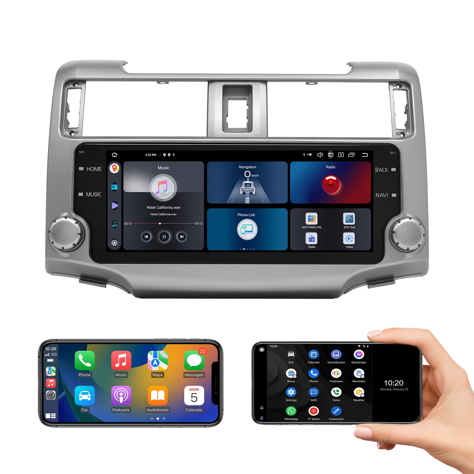 Roadanvi X12 2K 10.25" 4G+64G Car Stereo for Toyota 4Runner 2010-2019 Wireless Carplay Android Auto 4G LTE Car Radio Head Unit 1920×720 QLED Touch Screen DSP GPS Navigation Android 12 Sliver