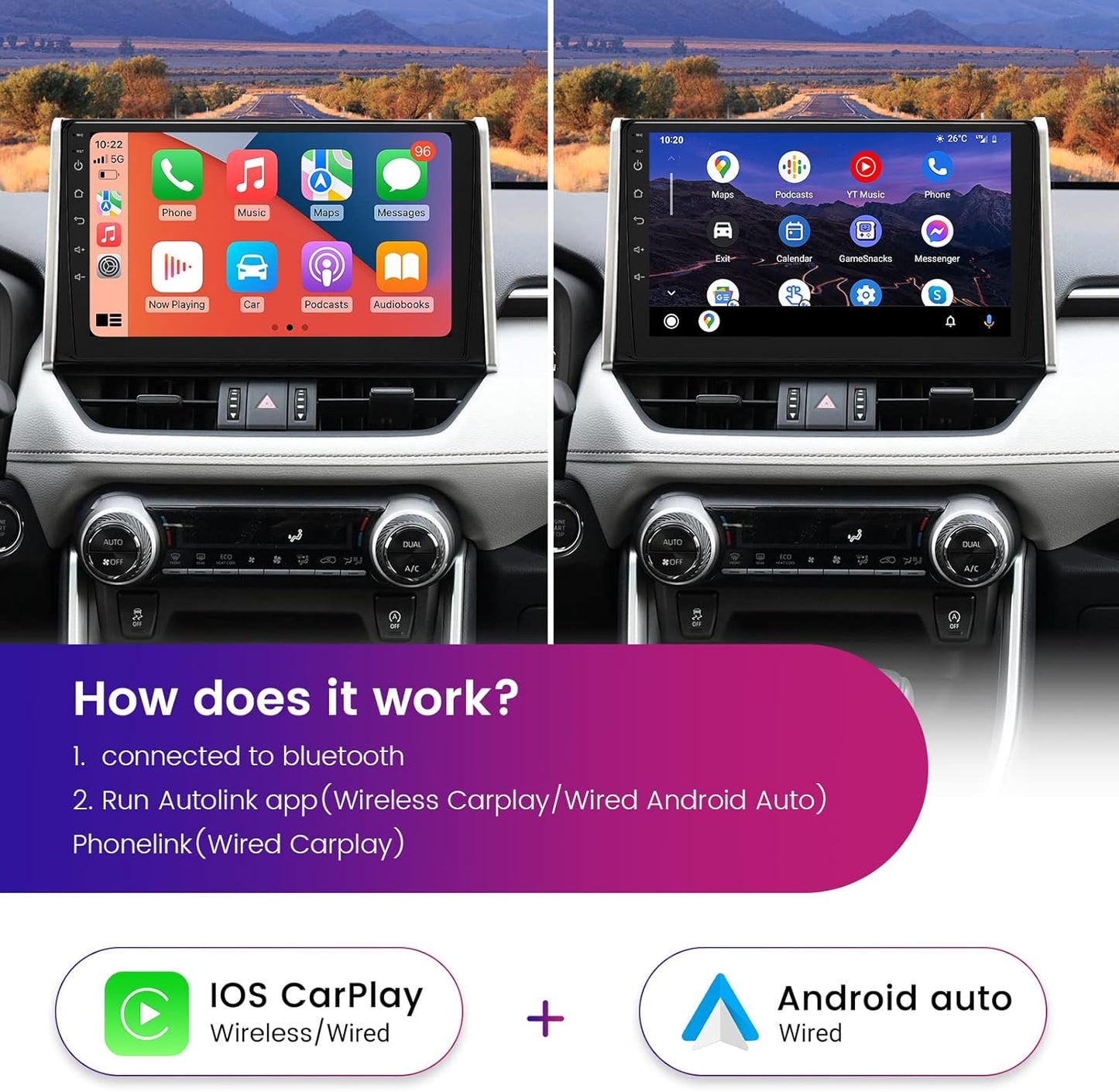 Roadanvi 10.2" Android Car Stereo for Toyota RAV4 2019 2020 2021 2022: Carplay, Android Auto, Bluetooth, GPS Navigation, 4GB+64GB Head Unit with WiFi+4G LTE, 1280x720 IPS Touch Screen