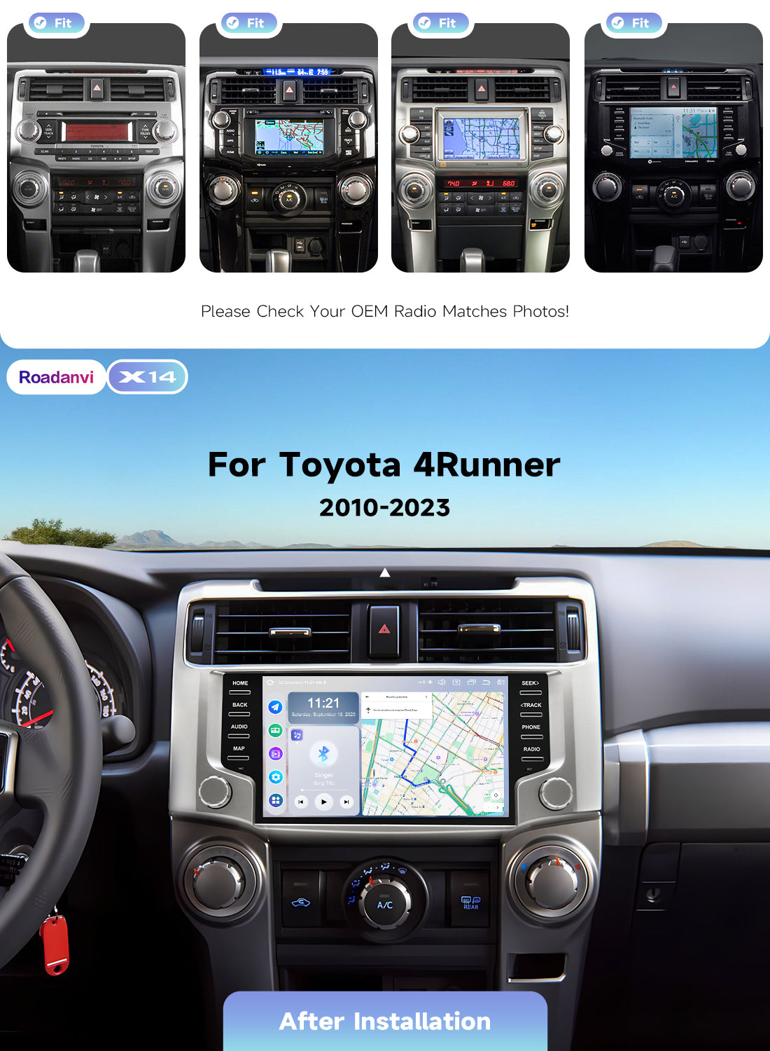 Roadanvi X14 Car Stereo for Toyota 4Runner 2010-2023 with Wireless Carplay & Android Auto,4G LTE, 9" Touch Screen Head Unit, GPS Navigation, Radio, Bluetooth 5.2, 5G WiFi, 6G RAM 128G ROM Silver