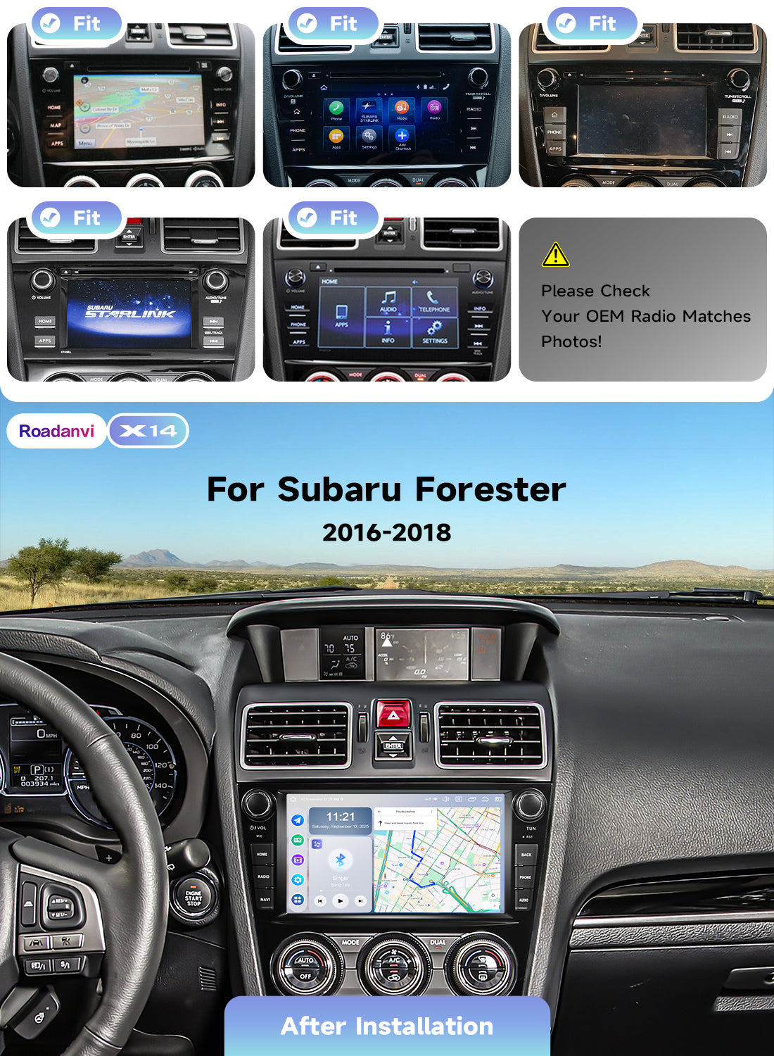 Roadanvi X14 6GB+128GB Car Stereo for Subaru Forester 2015-2018 WRX 2016-2021,Wireless CarPlay Android Auto,Android 14 Head Unit GPS Navigation, 8" QLED Screen Radio, Knobs/Buttons