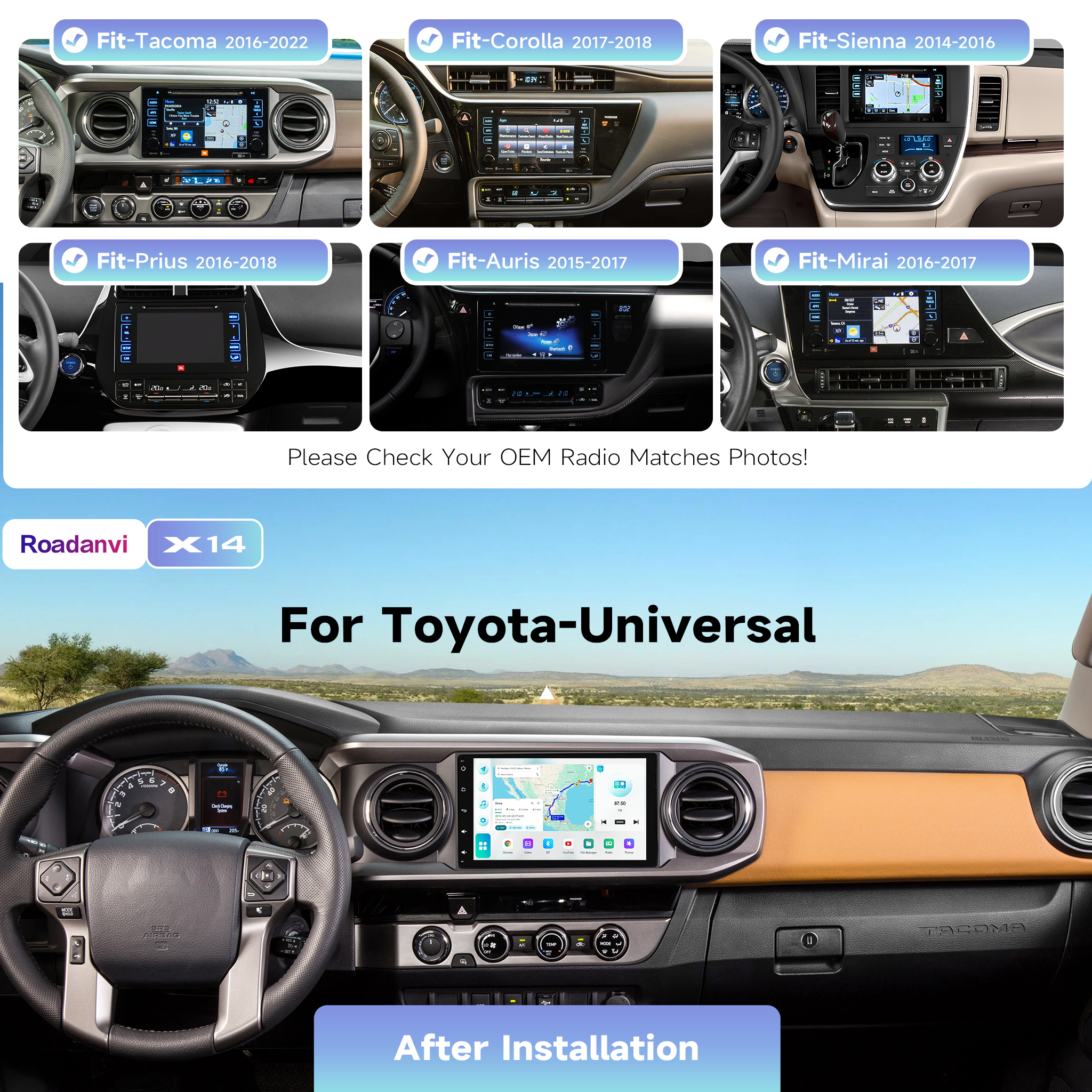 Roadanvi X14 9" Universal Toyota Car Radio for Tacoma 2016-2022, Corolla 2017-2018, Sienna 2014-2016