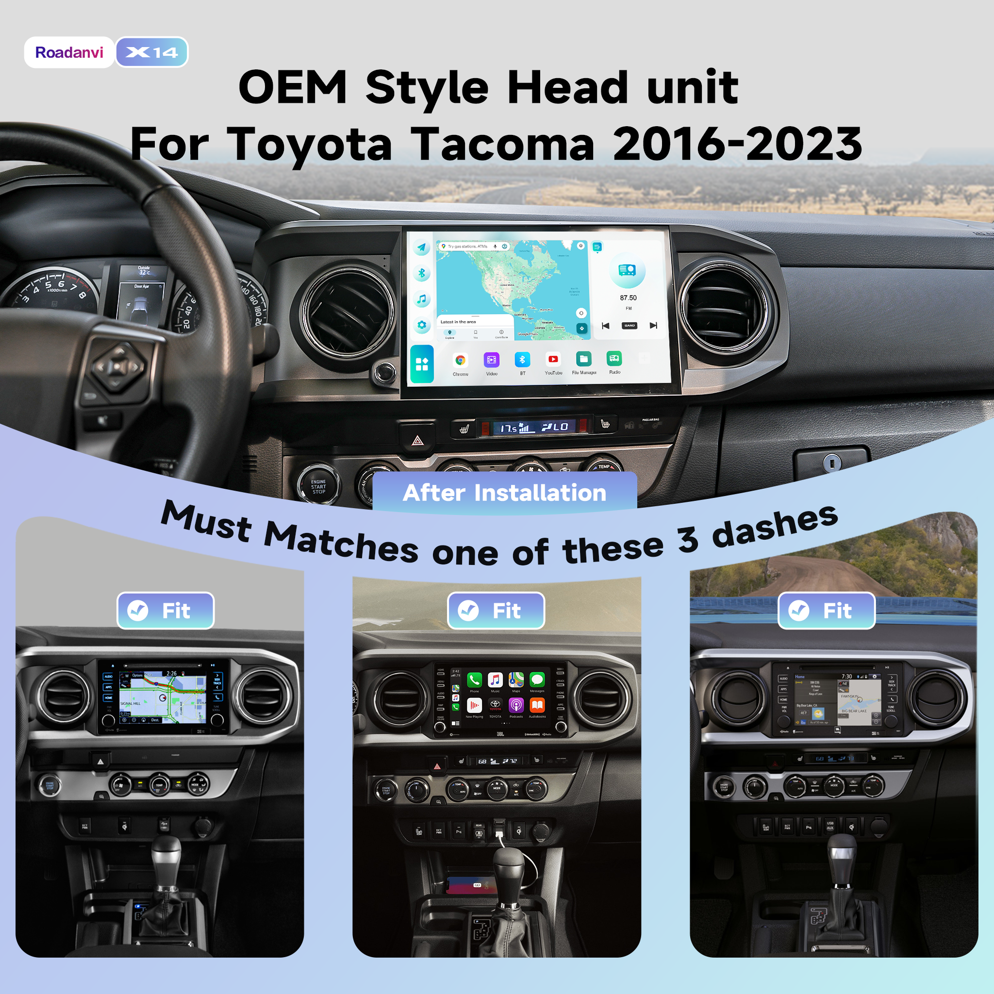 Roadanvi Android 14 11.6" Head Unit for Toyota Tacoma 2016-2023, Wireless CarPlay & Android Auto,6GB+128GB Gyro GPS Navigation, Car Radio,Plug and Play Stereo,knobs,X14 Series