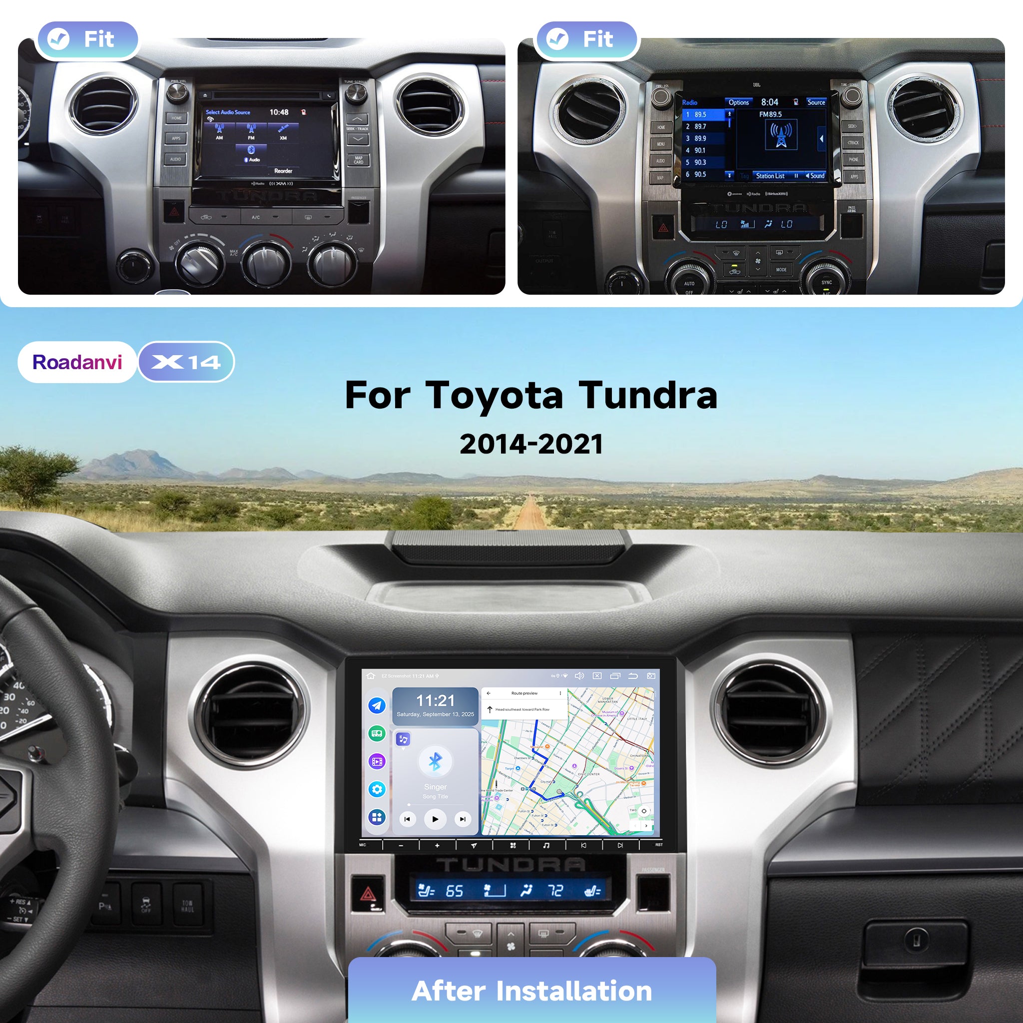 Roadanvi Android 14 Car Stereo for Toyota Tundra 2014-2021, Wireless Apple CarPlay & Android Auto, 6GB RAM 128GB ROM, 5G WiFi/4G LTE, 10.2" QLED Touchscreen Radio, Bluetooth 5.2, X14 GPS Navigation