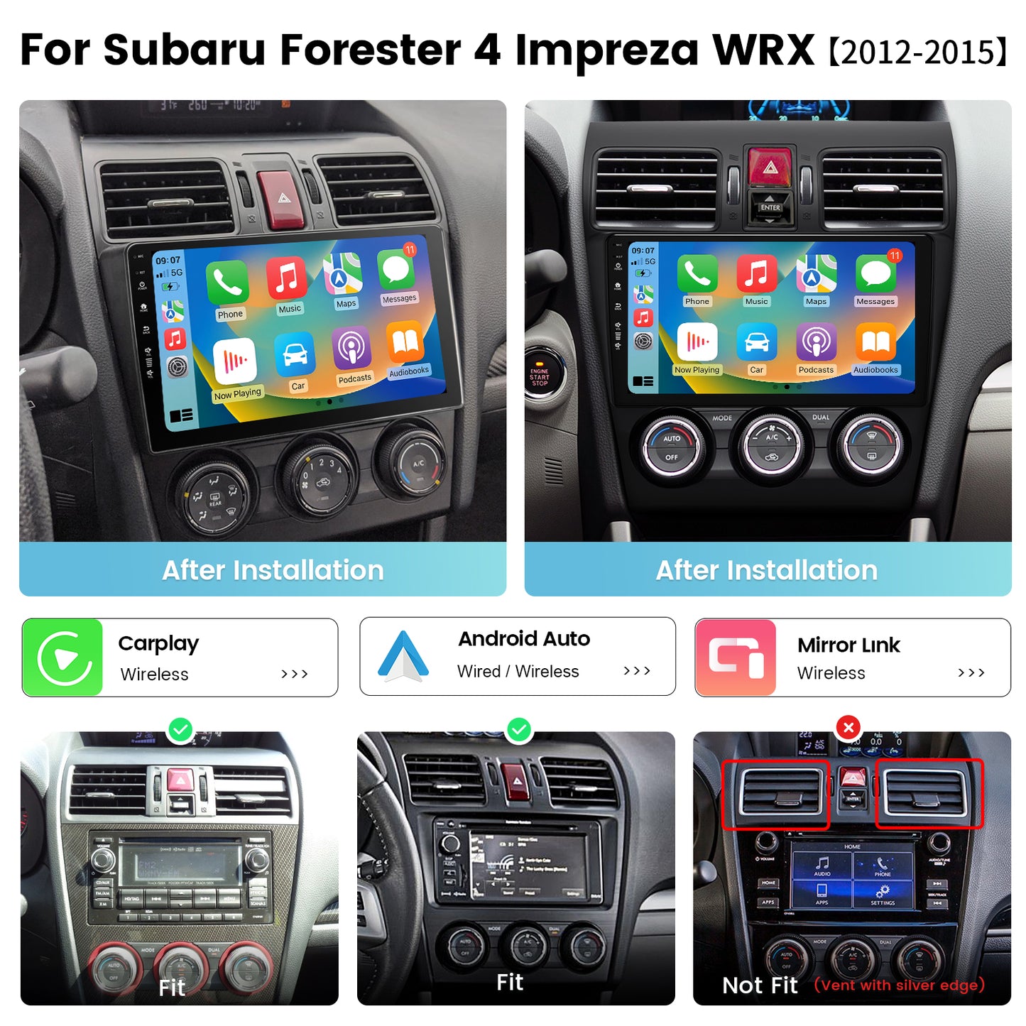 Roadanvi X12 9" Android 12 Car Radio for Subaru Forester 4 Impreza WRX 2012-2015 Carplay Android Auto Bluetooth Stereo 1280x720 QLED Head Unit 4GB+64GB WiFi 4G LTE Touch Screen GPS Navigation