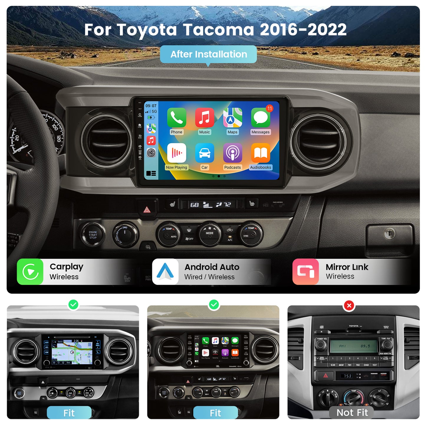 Roadanvi X12 Car Stereo for Toyota Tacoma 2016-2022 with Wireless Apple Carplay & Android Auto, 10.2" Touch Screen Head Unit, GPS Radio, 4G RAM+64G ROM, Bluetooth 5.0, 5G WiFi, 4G LTE