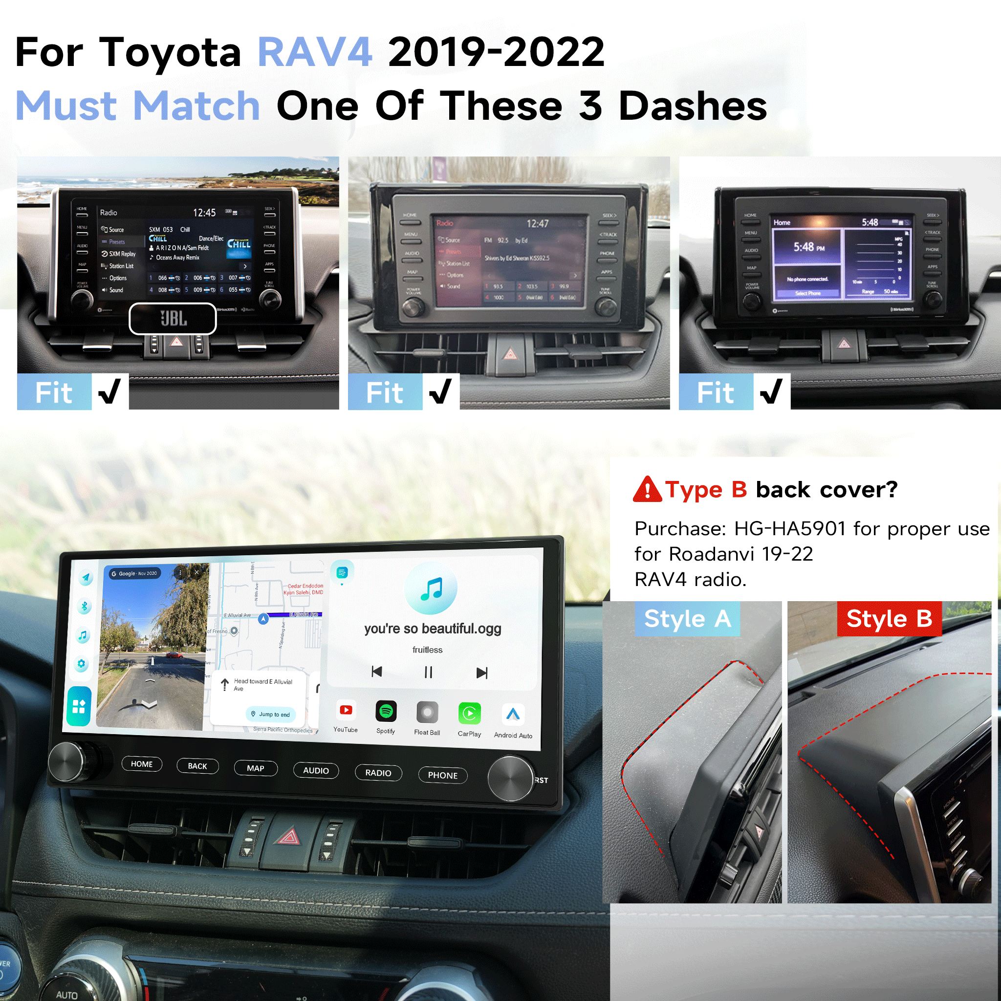 Roadanvi X14 12.3" 6G+128G Car Stereo for Toyota RAV4 2019-2022 Wireless Apple Carplay Android Auto Car Radio Bluetooth5.2 Android 14 Head Unit QLED Touch Screen 1920x720 GPS Navigation with knobs