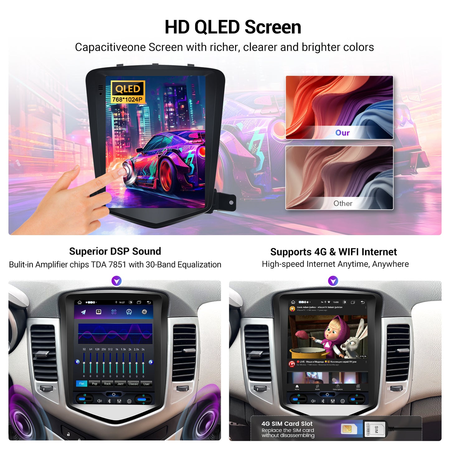 Roadanvi F10 8GB+128GB Tesla Style Car Radio for Chevrolet Chevy Cruze 2008-2016, Wireless Carplay, Android Auto, Car Stereo 9.7" HD Android, Head Unit, QLED Touch Screen,GPS Navigation