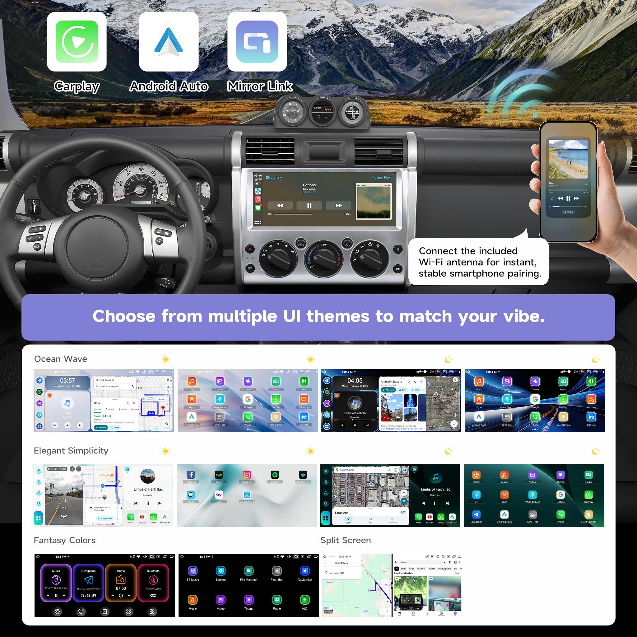 Roadanvi X14 12.3" Radio for Toyota FJ Cruiser 2007-2018,Wireless Apple Carplay Andorid Auto,6GB+128GB Head Unit Bluetooth 5.2 Car Stereo 2K QLED Touchscreen 1920x720 GPS Navigation,Black