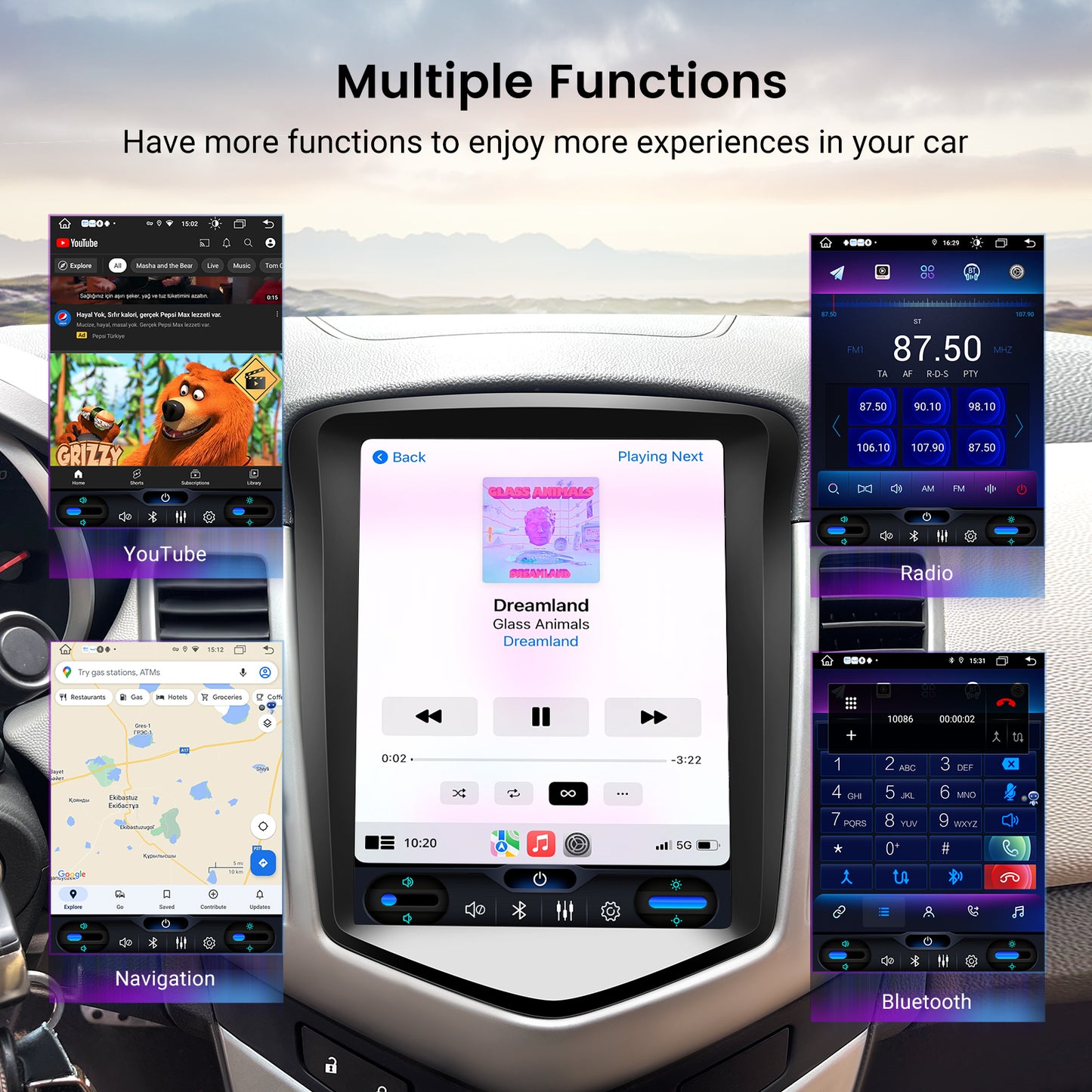 Roadanvi F10 8GB+128GB Tesla Style Car Radio for Chevrolet Chevy Cruze 2008-2016, Wireless Carplay, Android Auto, Car Stereo 9.7" HD Android, Head Unit, QLED Touch Screen,GPS Navigation