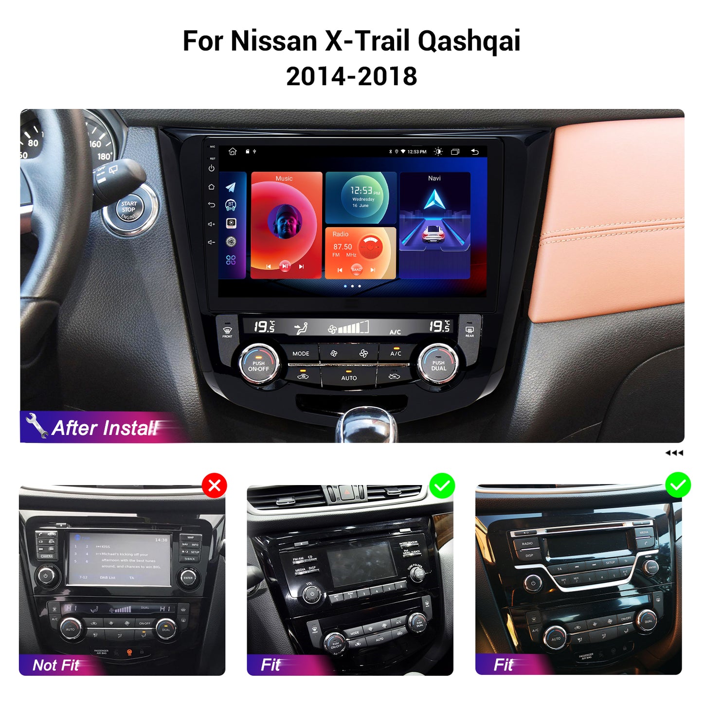 Roadanvi F10 For Nissan X-Trail Qashqai Rogue 2014 2015 2016 2017 2018 Car Stereo Apple Carplay GPS 4*50W