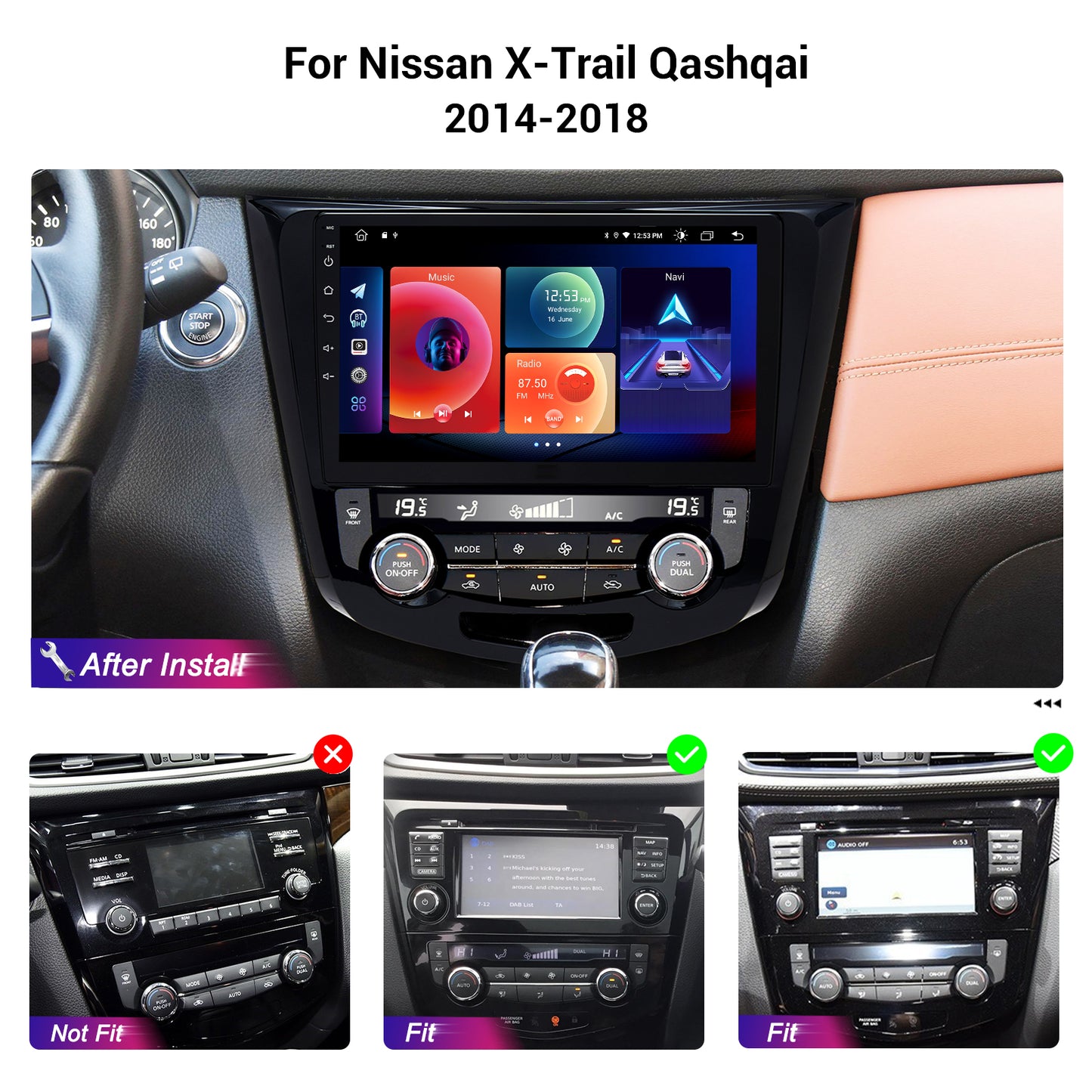 Roadanvi F10 For Nissan X-Trail Qashqai Rogue 2014 2015 2016 2017 2018 Car Stereo Apple Carplay GPS 4*50W