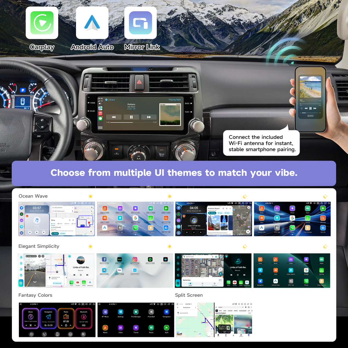 Roadanvi X14 Wireless CarPlay & Android Auto Head Unit for Toyota 4Runner 2010-2023 10.25" 2K QLED, Supports 360° Camera, Android 14, 6GB+128GB