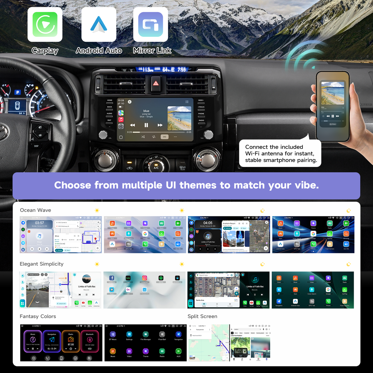 Roadanvi Android 14 Car Stereo for Toyota 4Runner 2010-2023 with Wireless Carplay & Android Auto, 4G LTE, 9" Touch Screen Head Unit, GPS Navigation, Radio, Bluetooth 5.2, 5G WiFi, 6G+128G Black