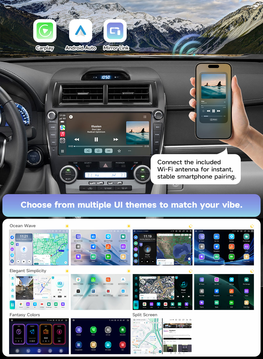 Roadanvi X14 6G+128G Car Stereo for Toyota Camry 2012 2013 2014 Wireless Carplay Android Auto Car Radio Bluetooth 5.2 Android 14 Head Unit GPS Navigation WiFi 4G LTE 10.33" QLED Touch Screen