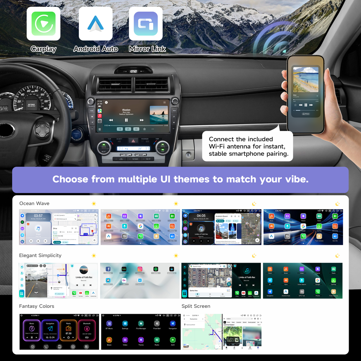 Roadanvi X14 6G+128G Car Stereo for Toyota Camry 2012 2013 2014 Wireless Carplay Android Auto Car Radio Bluetooth 5.2 Android 14 Head Unit GPS Navigation WiFi 4G LTE 10.33" QLED Touch Screen