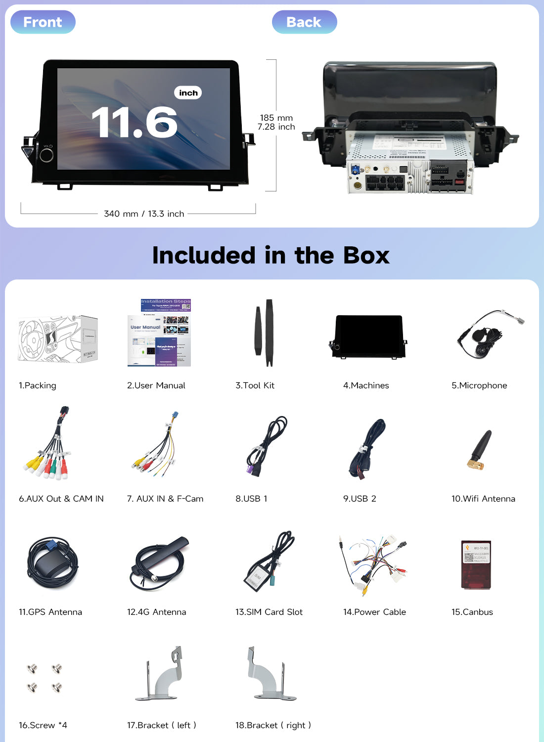 Roadanvi Android 14 6GB+128GB 11.6" Car Stereo for Toyota Camry 2021-2023 Wireless Carplay Android Auto Head Unit GPS Navigation QLED Screen with Knob,X14