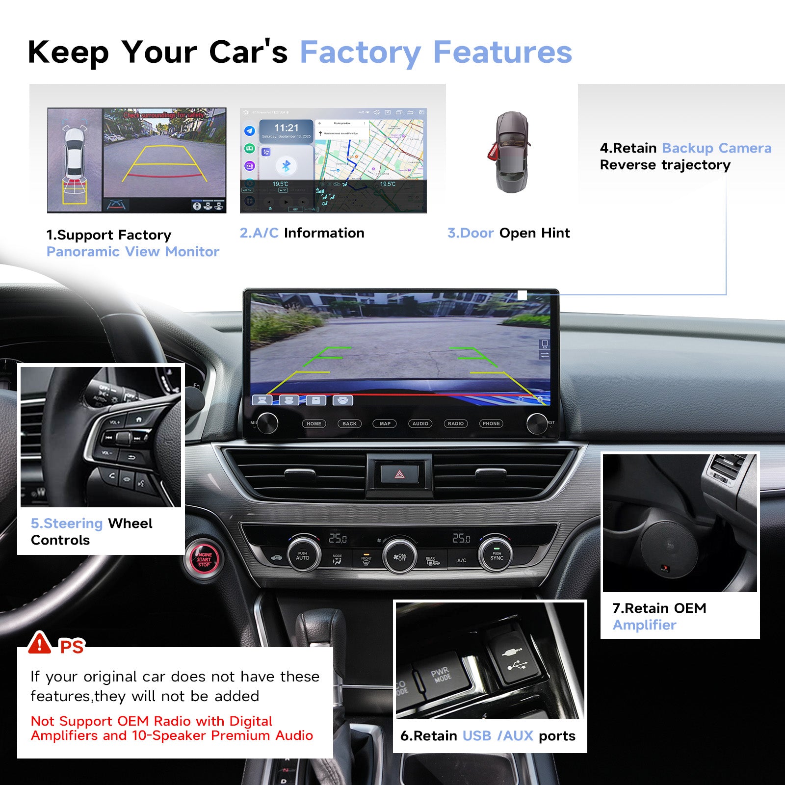 Roadanvi Android 14 12.3" Car Stereo for Honda Accord 10th 2018-2021 Wireless Carplay Andorid Auto 6G+128G WiFi 4G LTE 2K QLED Touch Screen Car Radio GPS Navigation Bluetooth 5.2 Head Unit wirh knobs