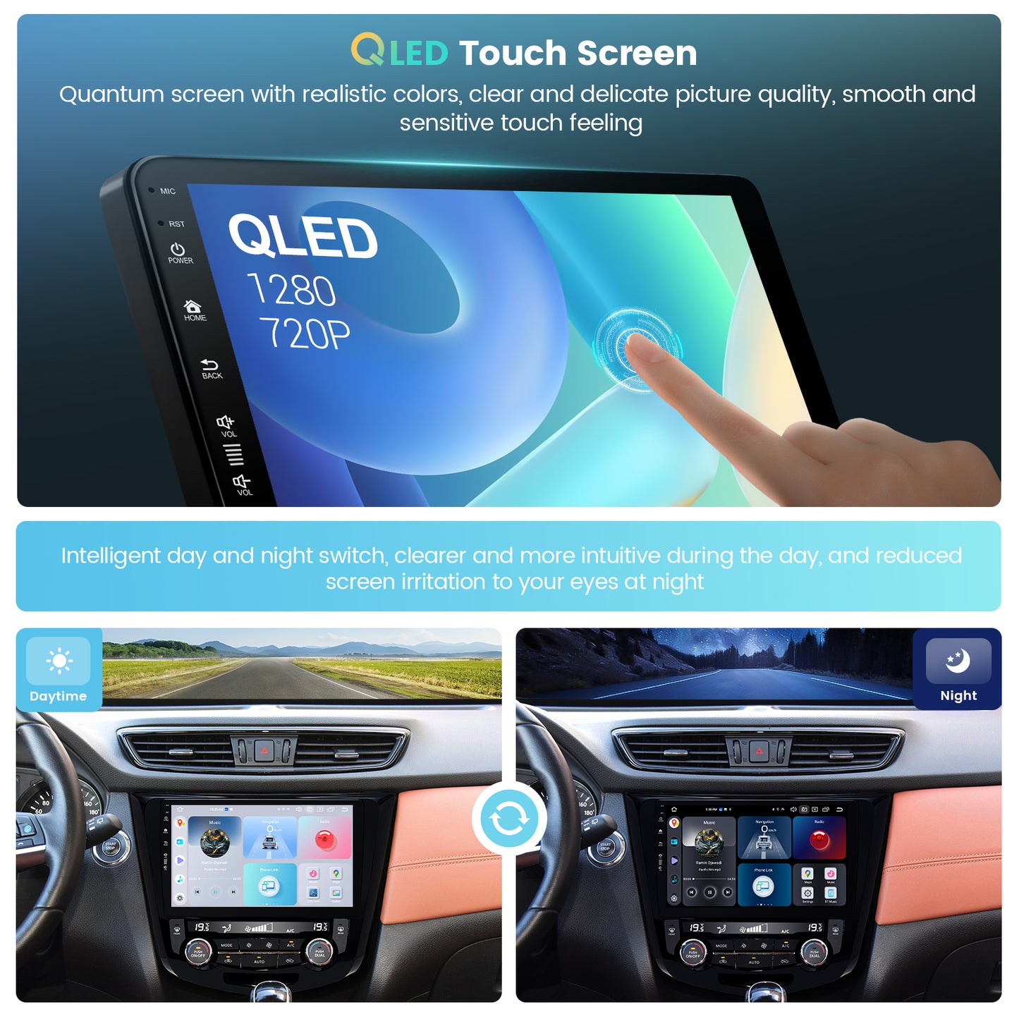 Roadanvi X12 Car Stereo for Nissan X-Trail Qashqai Rogue 2014-2020 Wireless CarPlay & Android Auto Car Radio 4G LTE GPS Navigation 10.2" QLED Touch Screen Head Unit 4GB RAM+64GB ROM