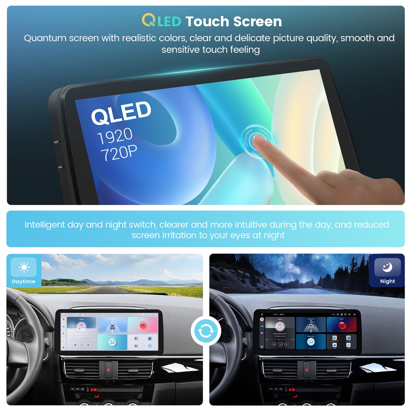 Roadanvi X12 Car Stereo for Mazda CX5 2012-2015 Car Radio CarPlay Android Auto Bluetooth WiFi 4G LTE 12.3" QLED 1920x720 Touch Screen Android 12 Head Unit 4G+64G GPS Navigation