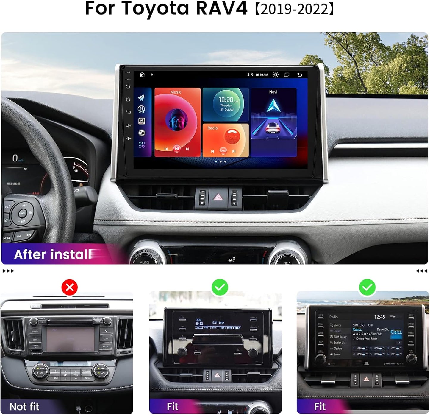 Roadanvi 10.2" Android Car Stereo for Toyota RAV4 2019 2020 2021 2022: Carplay, Android Auto, Bluetooth, GPS Navigation, 4GB+64GB Head Unit with WiFi+4G LTE, 1280x720 IPS Touch Screen
