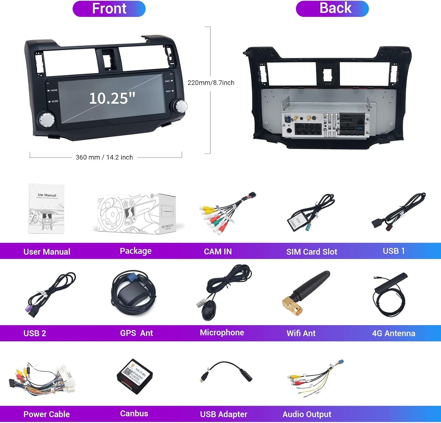 Roadanvi HD 10.25" 8G+128G Android Car Stereo for Toyota 4Runner 2014 2015 2016 2017 2018 2019 Wireless Carplay Android Auto Car Radio GPS Navigation DSP QLED Touch Screen Head Unit