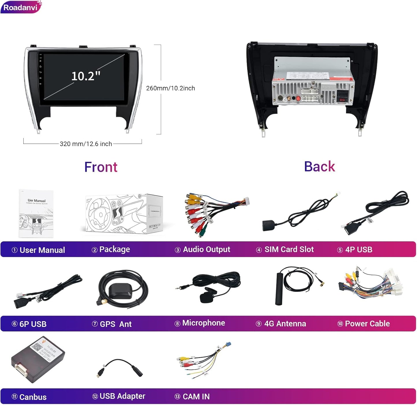 Roadanvi F10 For Toyota Camry 2015 2016 2017 Car Stereo IPS Screen DSP 1280*720 GPS Wifi Apple Carplay 8G RAM +128G ROM Radio