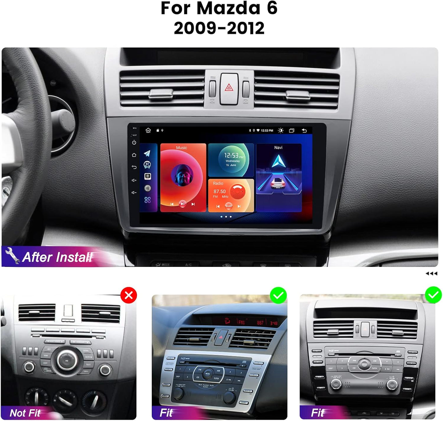 Roadanvi voor Mazda 6 2009 2010 2011 2012 Android Auto Radio Carplay bluetooth 5.0 4GB RAM + 64GB ROM 9 "Touchscreen 1280x720 DAB Wifi Bluetooth Auto GPS Navigatie