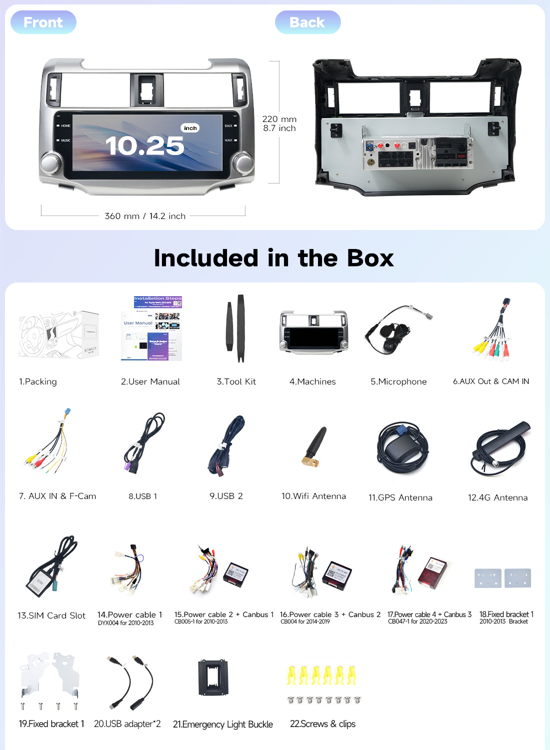 Roadanvi Android 14 2K 10.25" Head Unit for Toyota 4Runner 2010-2023 Wireless Carplay Android Auto 4G LTE WiFi Car Radio 1920×720 QLED Touch Screen Car Stereo DTS GPS Navigation 6G+128G,Silver