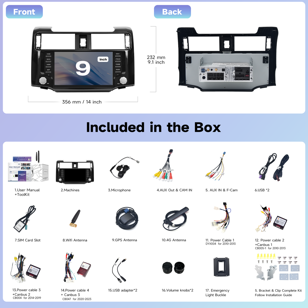 Roadanvi Android 14 Car Stereo for Toyota 4Runner 2010-2023 with Wireless Carplay & Android Auto, 4G LTE, 9" Touch Screen Head Unit, GPS Navigation, Radio, Bluetooth 5.2, 5G WiFi, 6G+128G Black