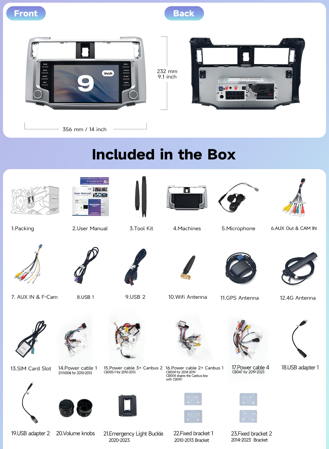 Roadanvi X14 Car Stereo for Toyota 4Runner 2010-2023 with Wireless Carplay & Android Auto,4G LTE, 9" Touch Screen Head Unit, GPS Navigation, Radio, Bluetooth 5.2, 5G WiFi, 6G RAM 128G ROM Silver