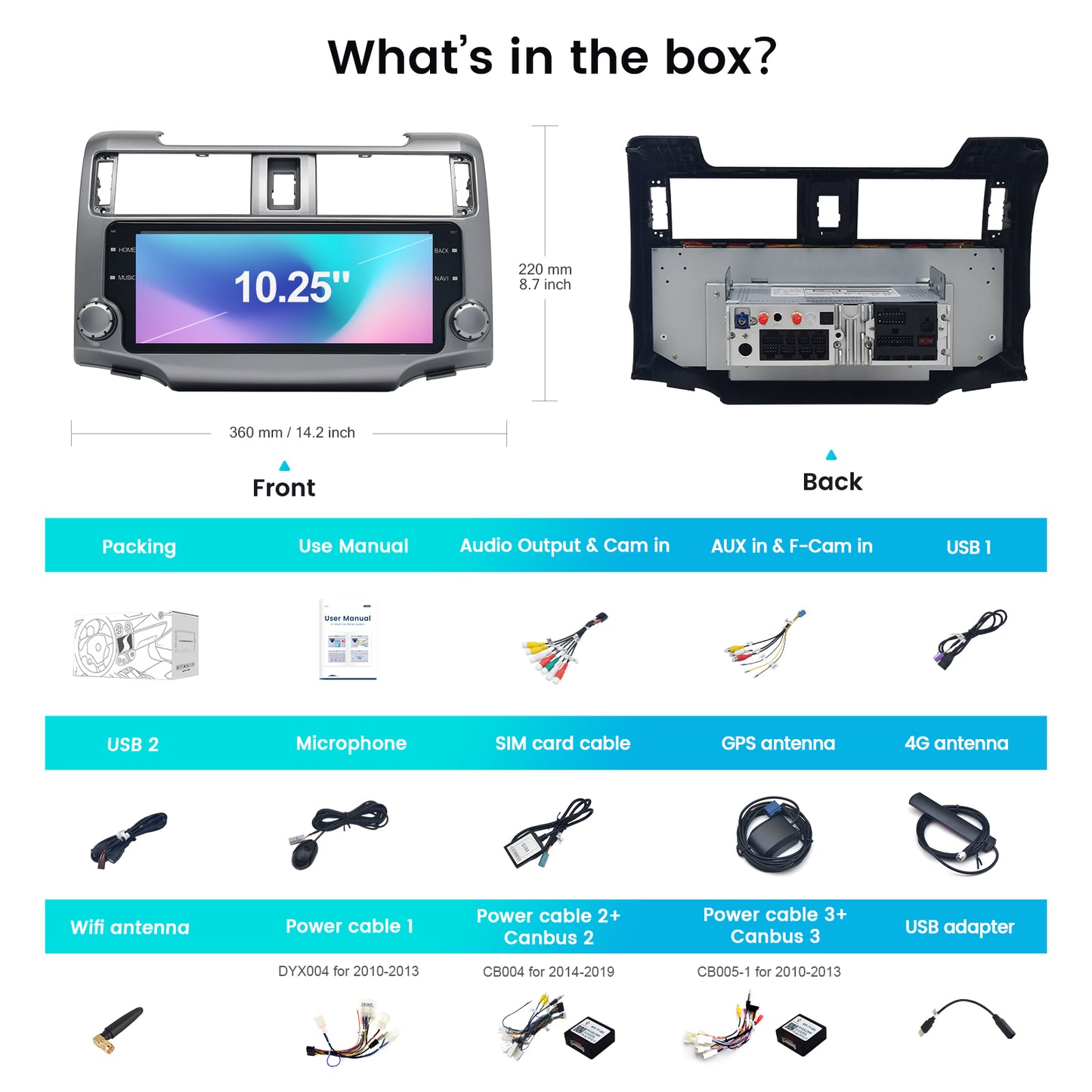 Roadanvi X12 2K 10.25" 8G+128G Car Stereo for Toyota 4Runner 2010-2019 Wireless Carplay Android Auto 4G LTE Car Radio Head Unit 1920×720 QLED Touch Screen DSP GPS Navigation Android 12 Sliver