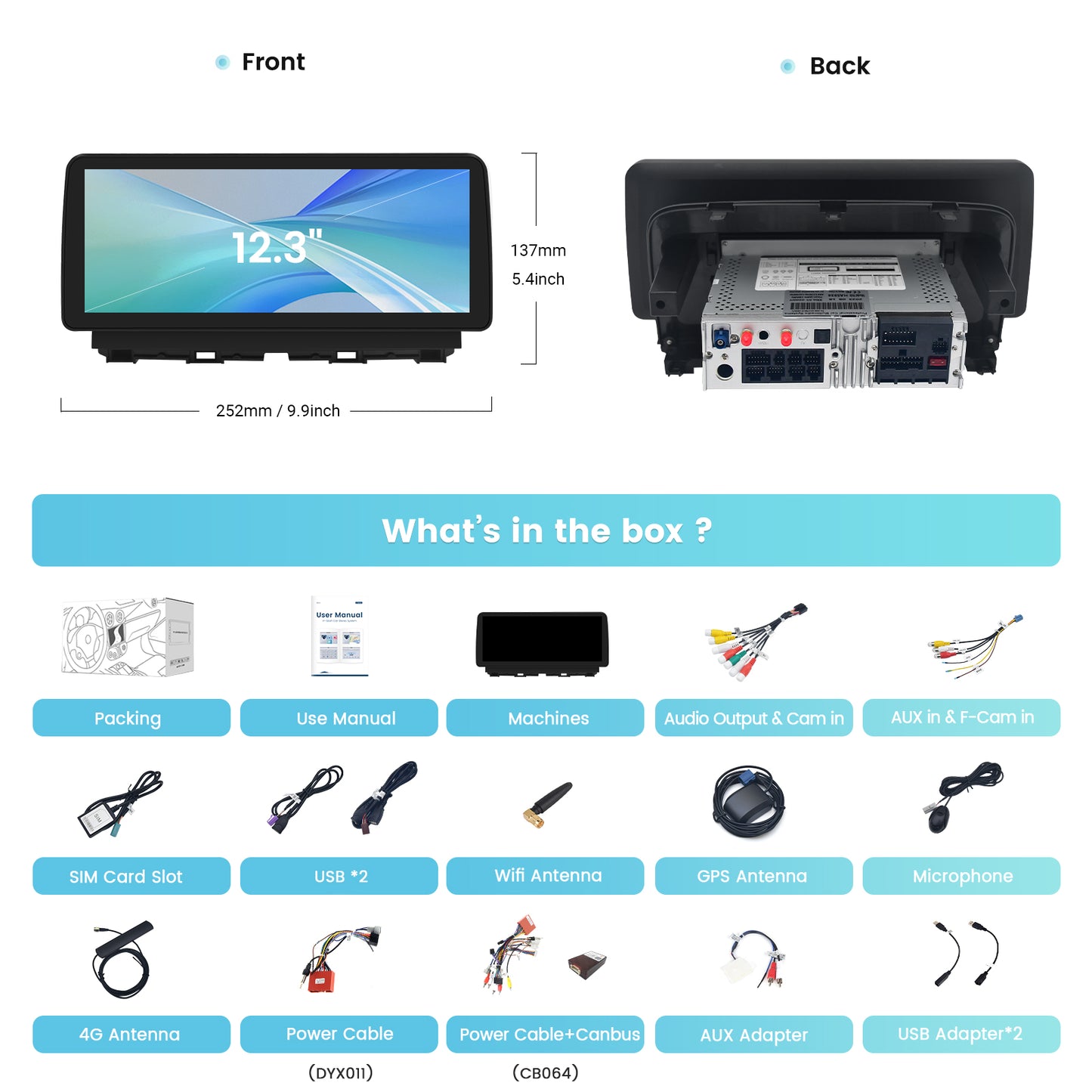 Roadanvi X12 Car Stereo for Mazda CX5 2012-2015 Car Radio CarPlay Android Auto Bluetooth WiFi 4G LTE 12.3" QLED 1920x720 Touch Screen Android 12 Head Unit 4G+64G GPS Navigation