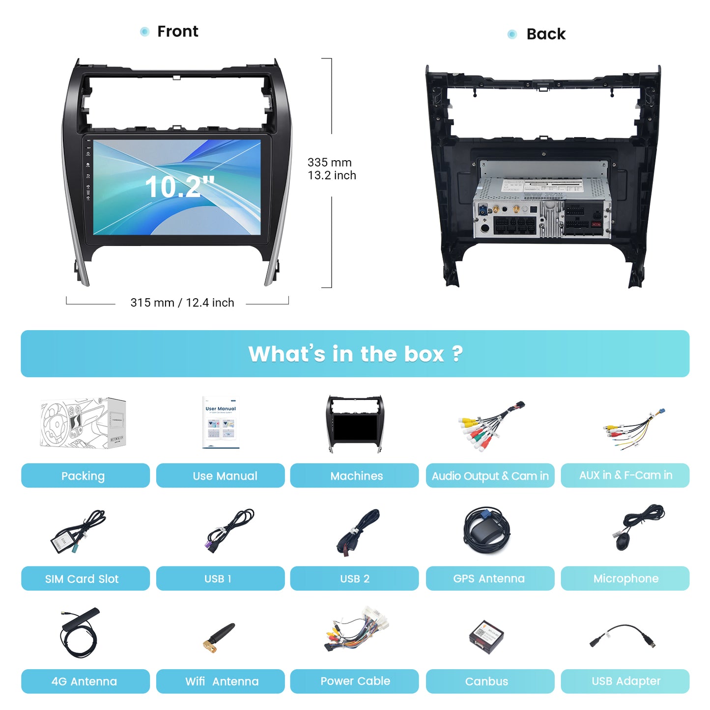 Roadanvi X12 4G+64G/8G+128G Car Stereo for Toyota Camry 2012 2013 2014 Wireless Carplay Android Auto AM/FM Radio Bluetooth 10.2" IPS 1280x720 Touch Screen 8 core Head Unit SWC/DSP GPS Navigation WiFi 4G LTE