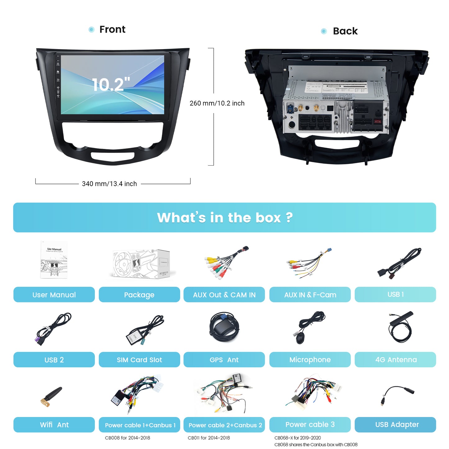 Roadanvi X12 Car Stereo for Nissan X-Trail Qashqai Rogue 2014-2020 Wireless CarPlay & Android Auto Car Radio 4G LTE GPS Navigation 10.2" QLED Touch Screen Head Unit 4GB RAM+64GB ROM