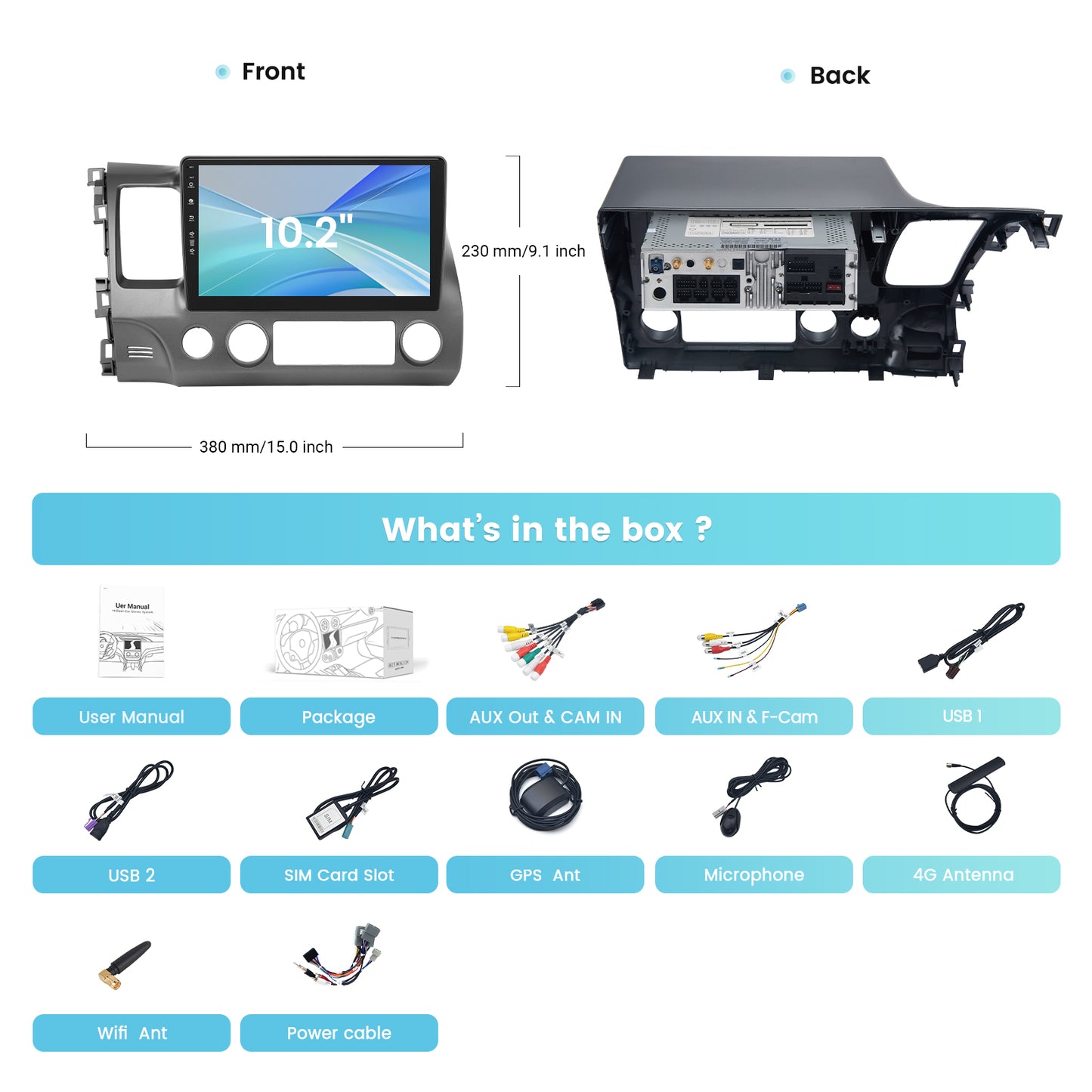 Roadanvi 10.2" Radio X12 Car Stereo for Honda Civic 2007-2011 Wireless CarPlay & Android Auto 4G LTE DTS GPS Navigation Head Unit 6G+64G