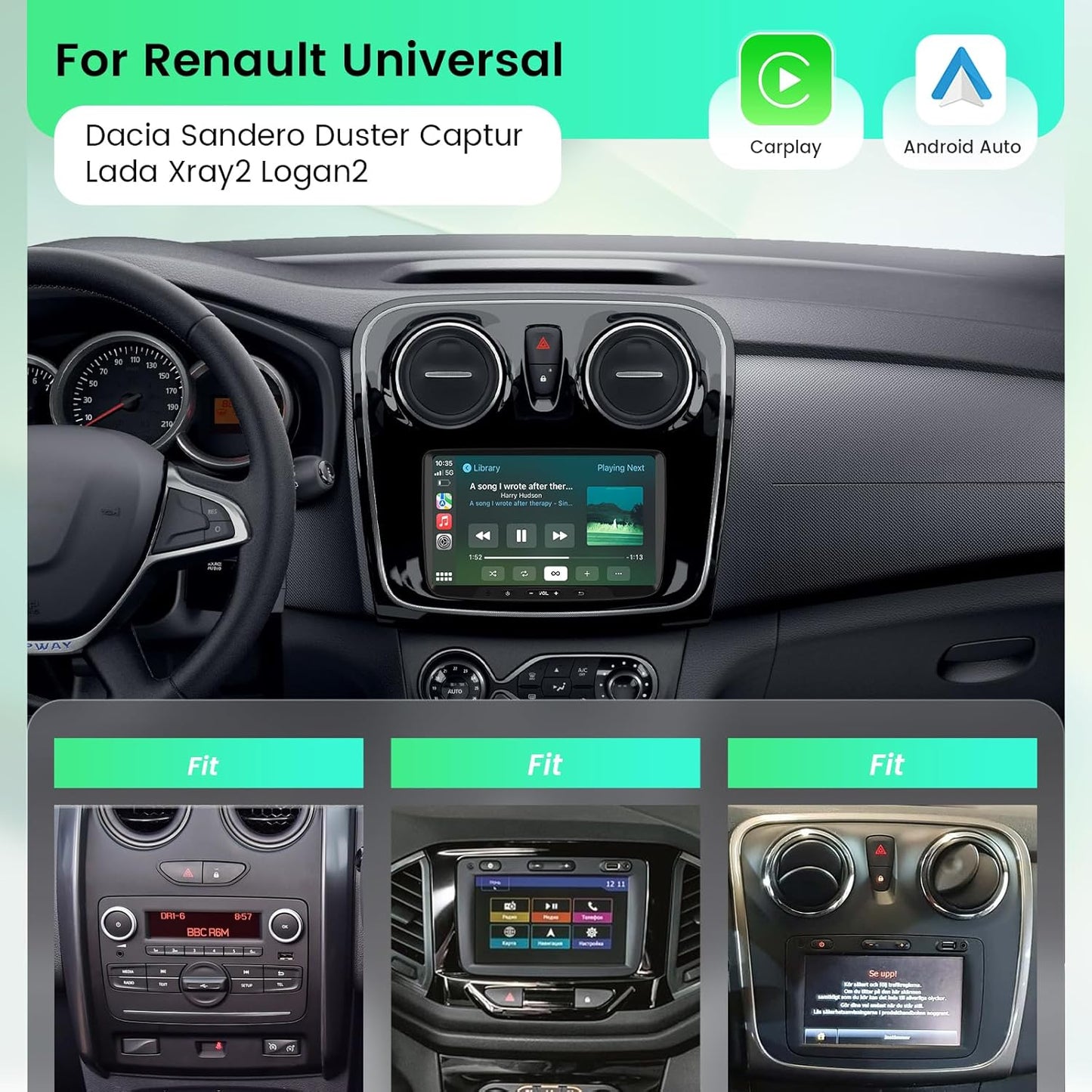 Roadanvi F10 8 "Android 10.0 Car Radio with Screen for Renault Duster Dacia Sandero Duster Captur Lada Xray 2 Logan 2 Auto Stereo Bluetooth Compatible with Android Auto Apple CarPlay 1280*720 Head Unit