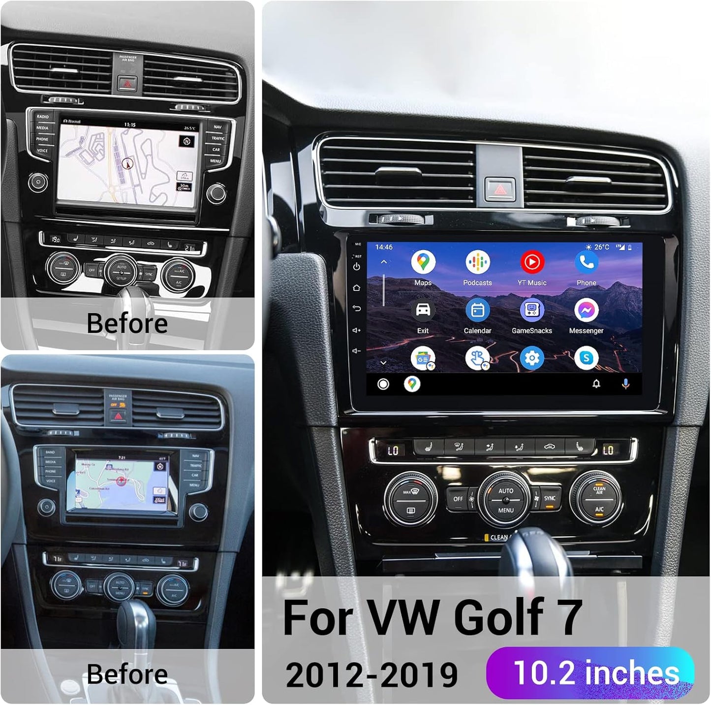 Roadanvi 10.2" 8G+128G HD Android Car Radio for VW Golf 7 2012 2013 2014 2015 2016 2017 2018 2019 Carplay Android Auto Car Stereo QLED Touchscreen 1280x720 Head Unit 5G WiFi GPS Navigation