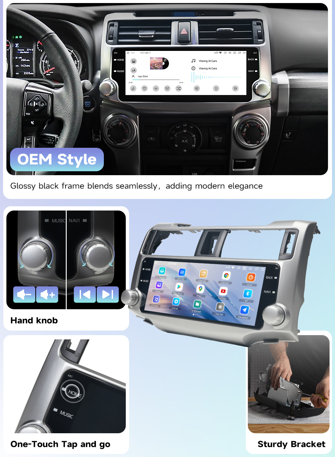 Roadanvi Android 14 2K 10.25" Head Unit for Toyota 4Runner 2010-2023 Wireless Carplay Android Auto 4G LTE WiFi Car Radio 1920×720 QLED Touch Screen Car Stereo DTS GPS Navigation 6G+128G,Silver