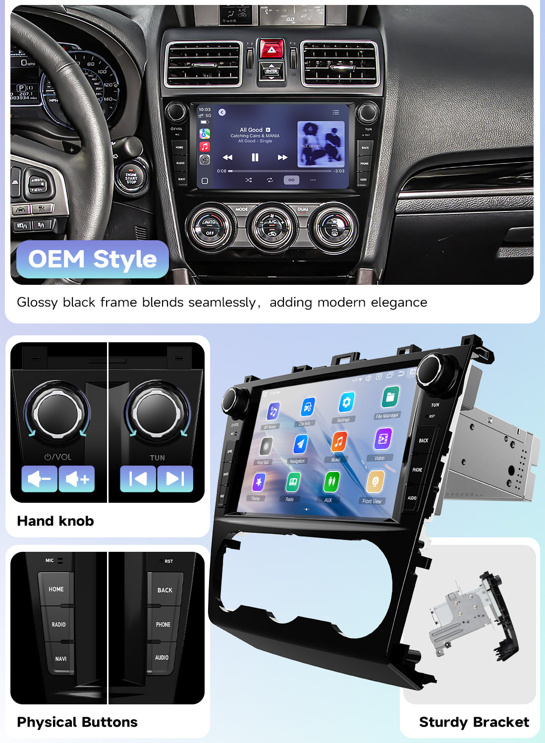 Roadanvi X14 6GB+128GB Car Stereo for Subaru Forester 2015-2018 WRX 2016-2021,Wireless CarPlay Android Auto,Android 14 Head Unit GPS Navigation, 8" QLED Screen Radio, Knobs/Buttons
