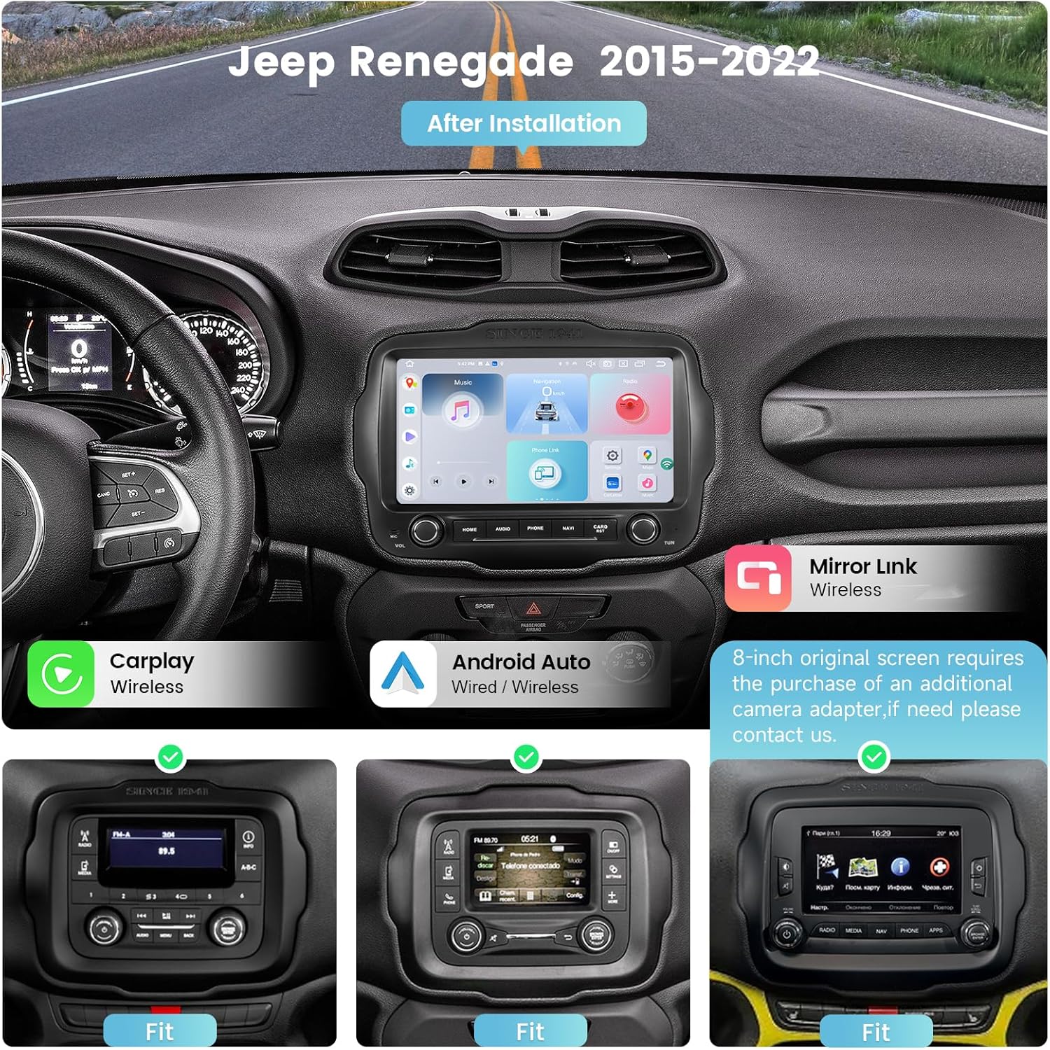 Roadanvi X12 Car Radio for Jeep Renegade 2015-2022 Wireless Carplay Android Auto GPS Car Stereo 9" Touch Screen Head Unit Car Stereo Navigation Bluetooth WiFi 4G LTE