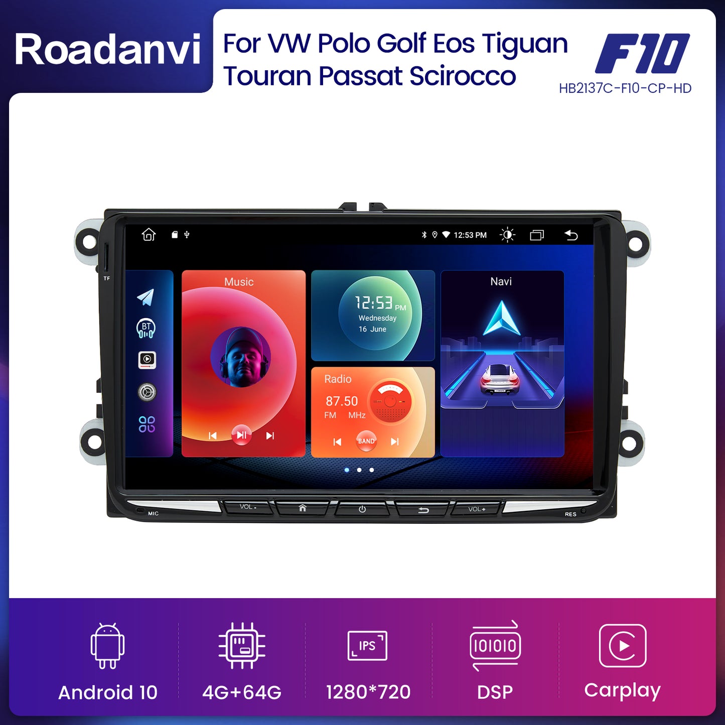 Roadanvi F10 For VW Universal Polo Golf Eos Tiguan Touran Passat 2006-2015 Car Stereo Android Touch screen Wifi 1280*720 GPS Navigation