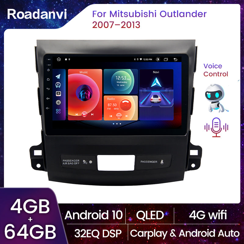 Roadanvi F10 for Mitsubishi Outlander 2007 2008 2009 2010 2011 2012 2013 Car GPS Navigation AI Voice Control Apple Carplay Android Auto 4G 64G DSP Stereo