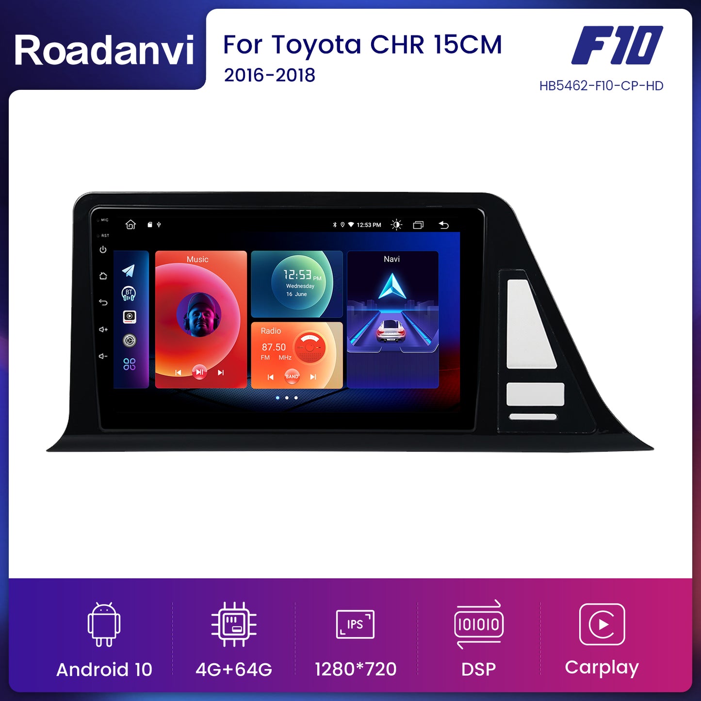 Roadanvi F10 For Toyota CHR 2016 2017 2018 Car GPS Navigation 10.2 Inch Touch screen TDA7851 Android Auto Stereo