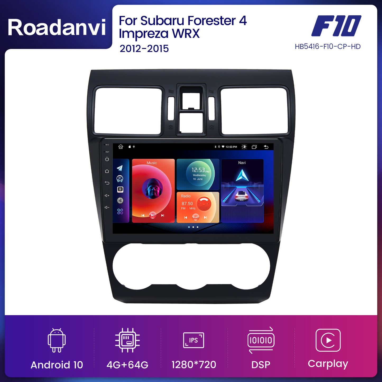 Roadanvi F10 For Subaru Forester 4 Impreza WRX 2012 2013 2014 2015 Car Stereo Apple Carplay IPS Screen 9 Inch 4G RAM Wifi GPS Navigation
