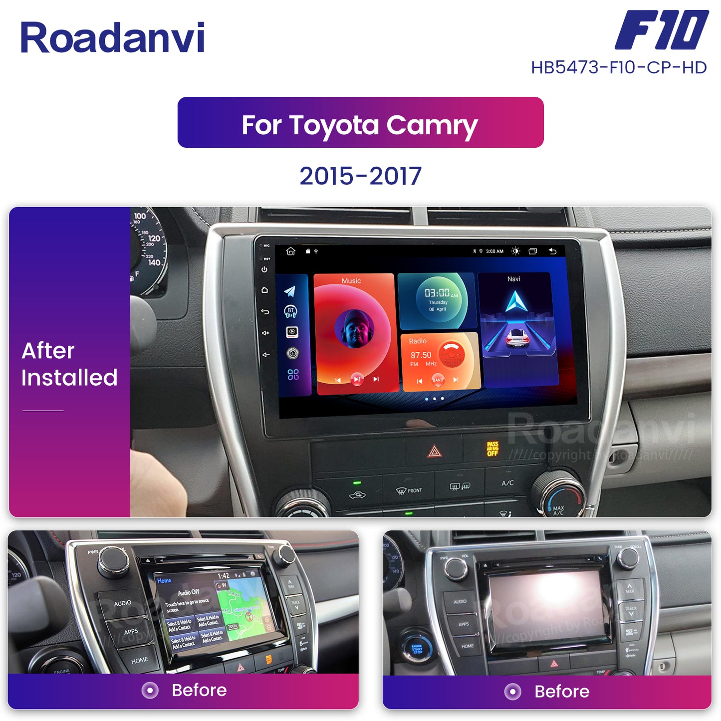 Roadanvi F10 For Toyota Camry 2015 2016 2017 Car Stereo IPS Screen DSP 1280*720 GPS Wifi Apple Carplay Radio Android